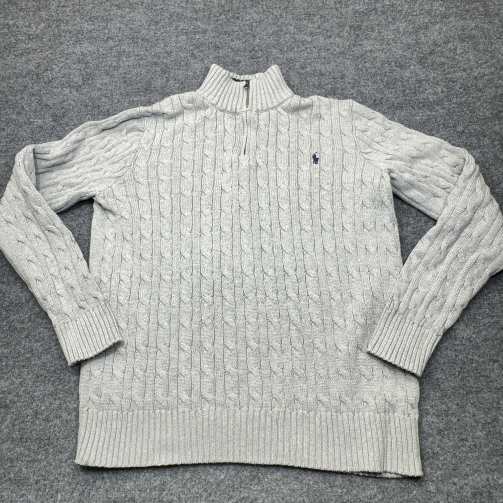 Polo Ralph Lauren Cable Knit Quarter Zip Boys XL Gray Pullover Preppy Classic